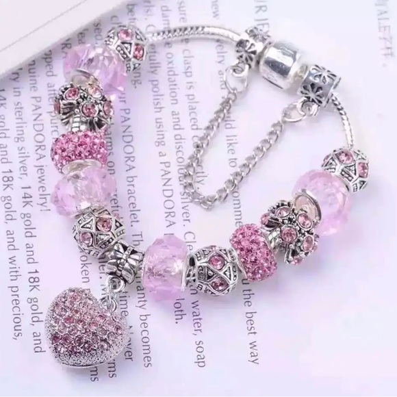 Pink Crystal Charms and Beads Women Bracelet - Picture 2 of 2